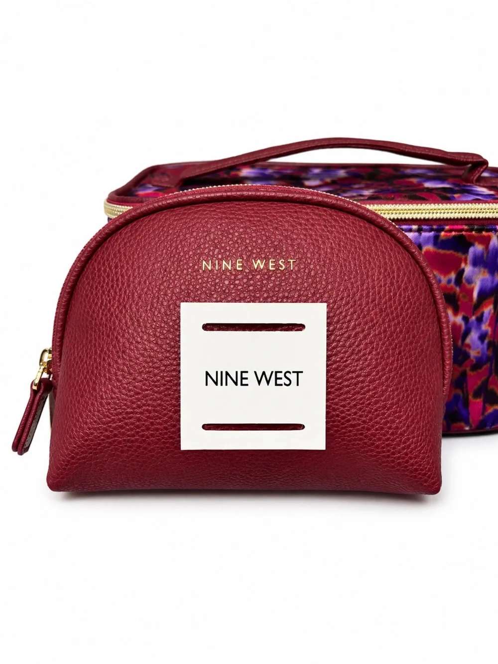 Nine West Travel Cosmetic Bag Set Floral Burgundy Toiletry Case NWT